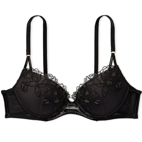 NWOT 36D Victoria’s Secret "Very Sexy", black lace & Patent Leather, Pushup bra - Picture 3 of 5